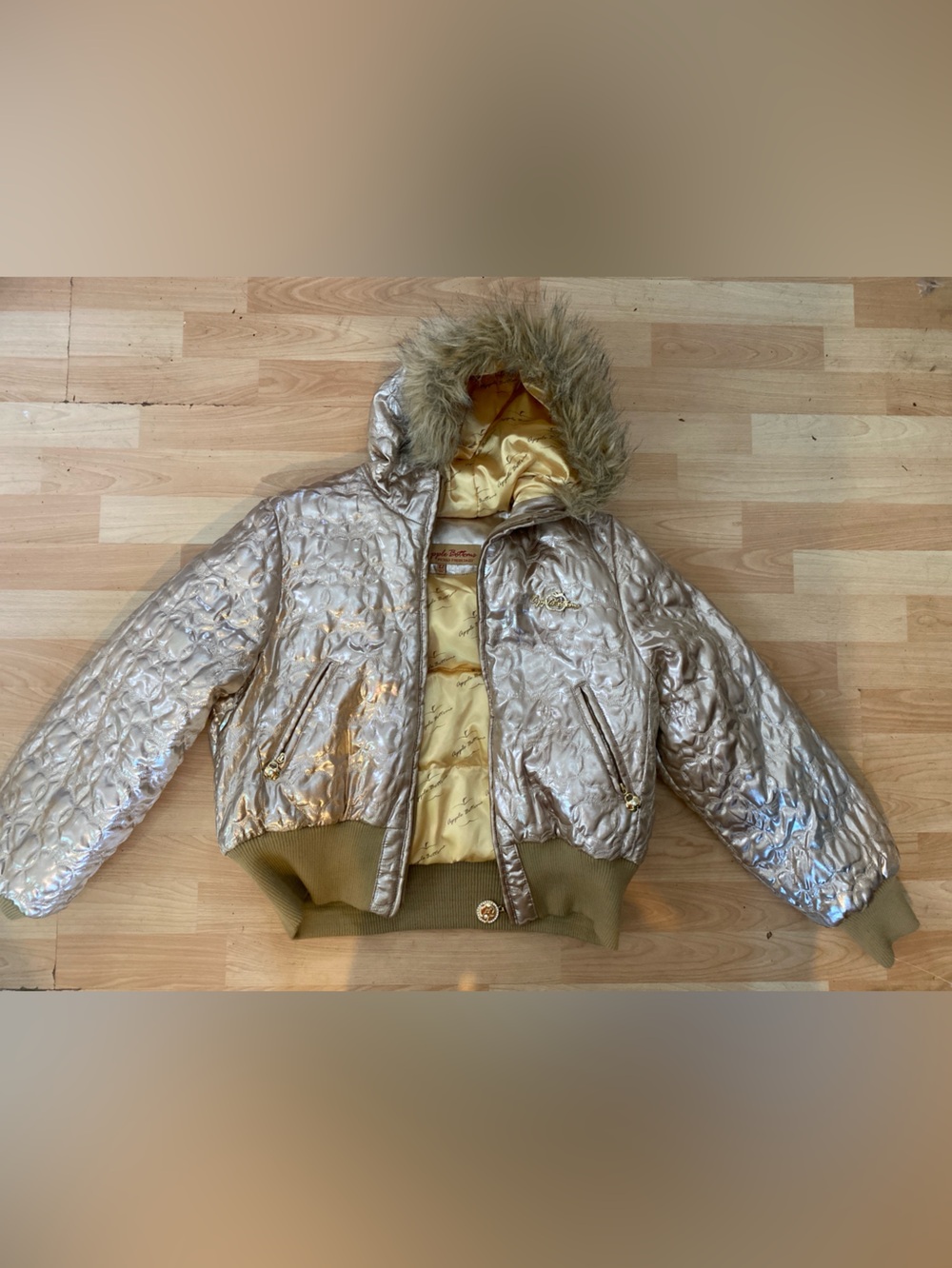 Apple Bottoms Y2K Quilted Puffer Jacket with Faux-Fur Hood - Women's gold